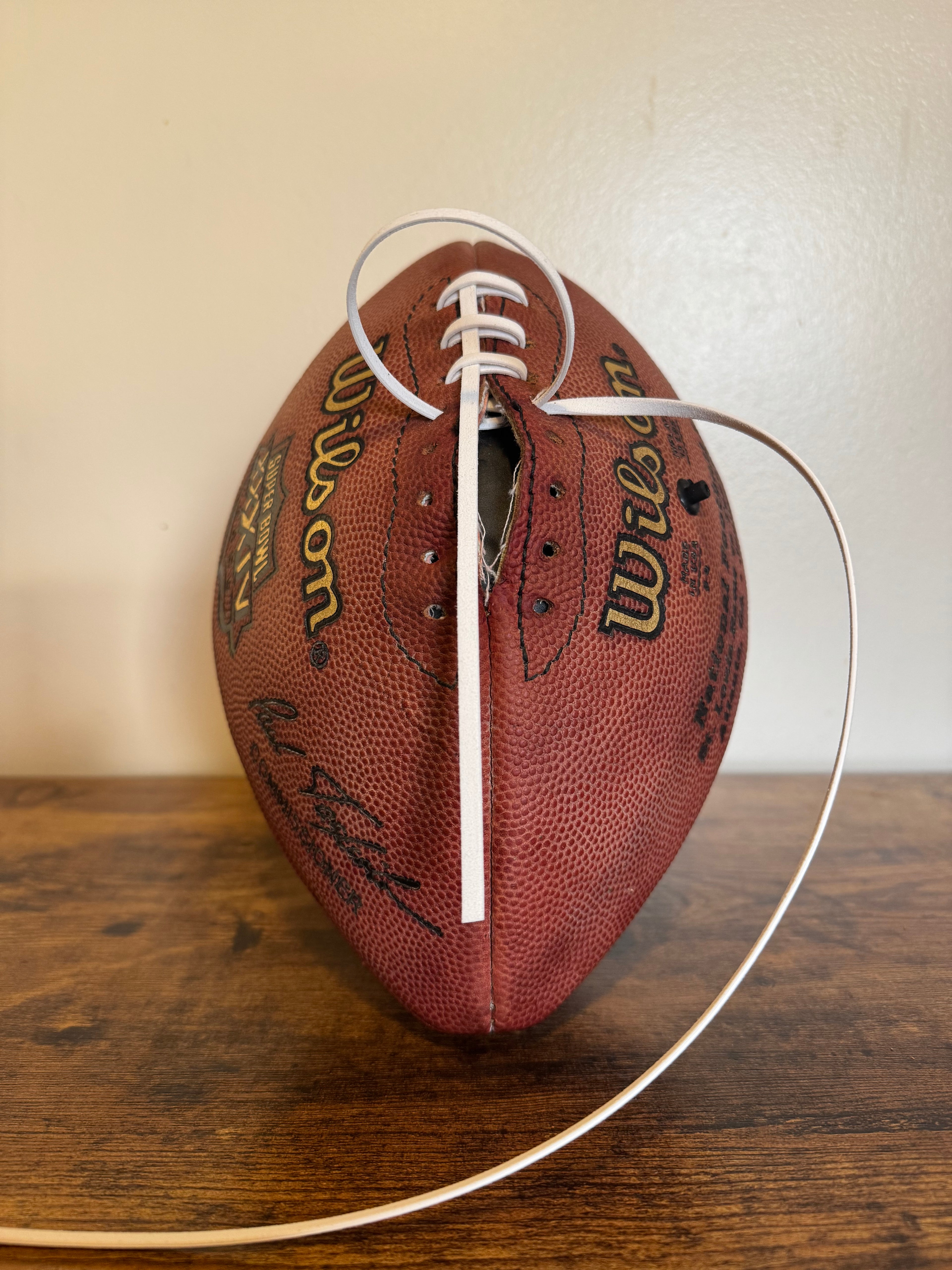White NFL Style Suede Football Laces. Direct replacement for NFL Footballs