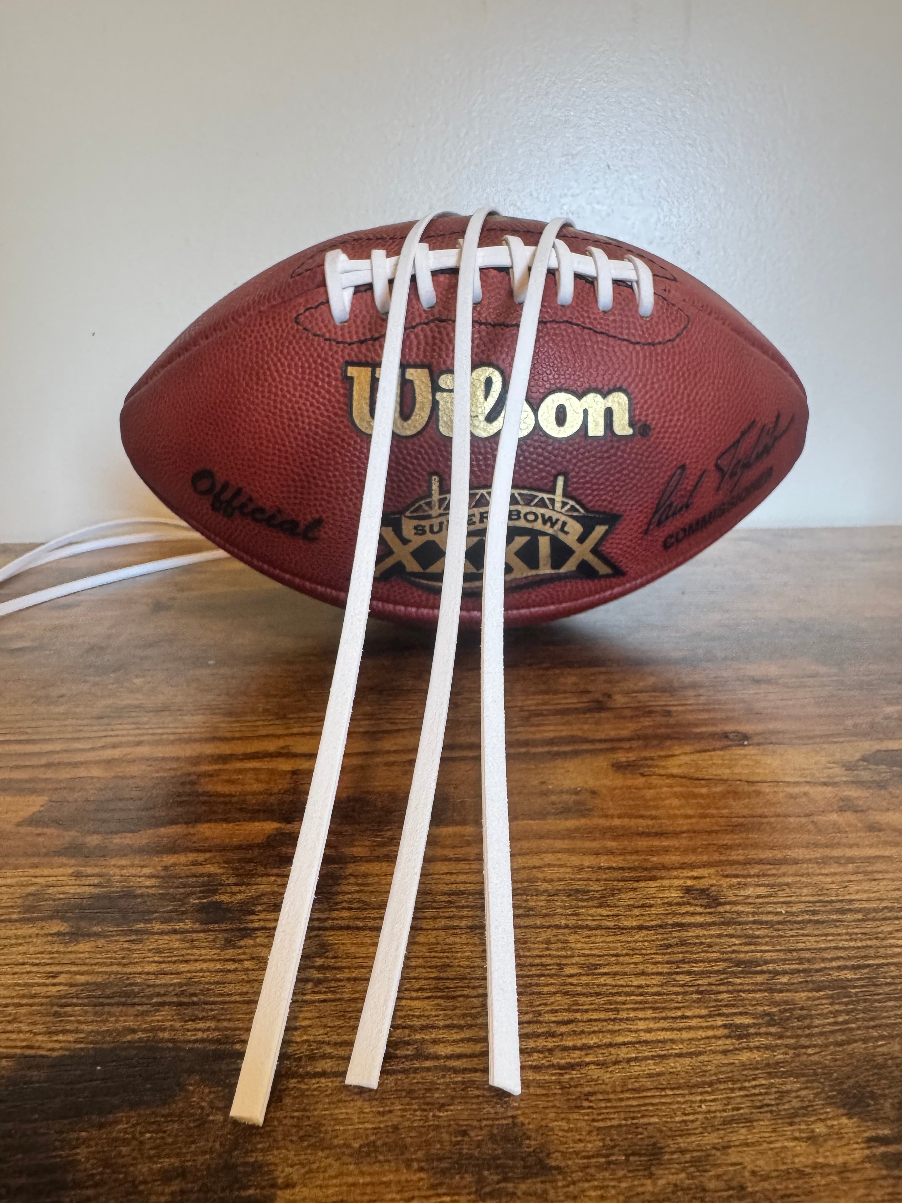 White NFL Style Suede Football Laces. Direct replacement for NFL Footballs